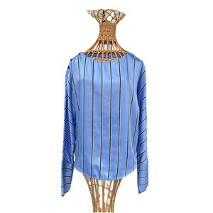 Mango Suit Blue Striped Long Sleeve Blouse Women Size S Button Relaxed Fit